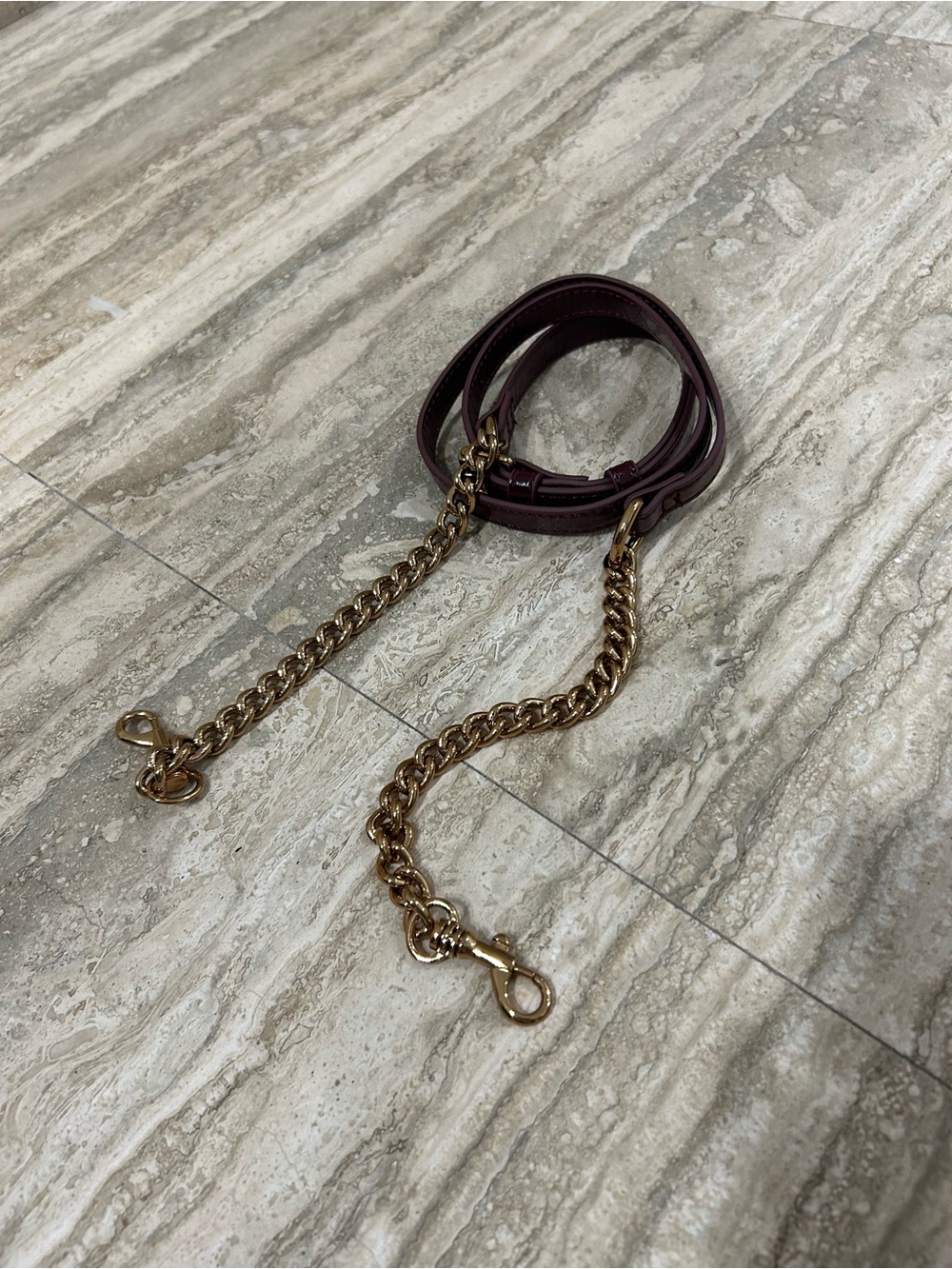 MZ Wallace Burgundy and Gold Leather Strap with Gold Chain